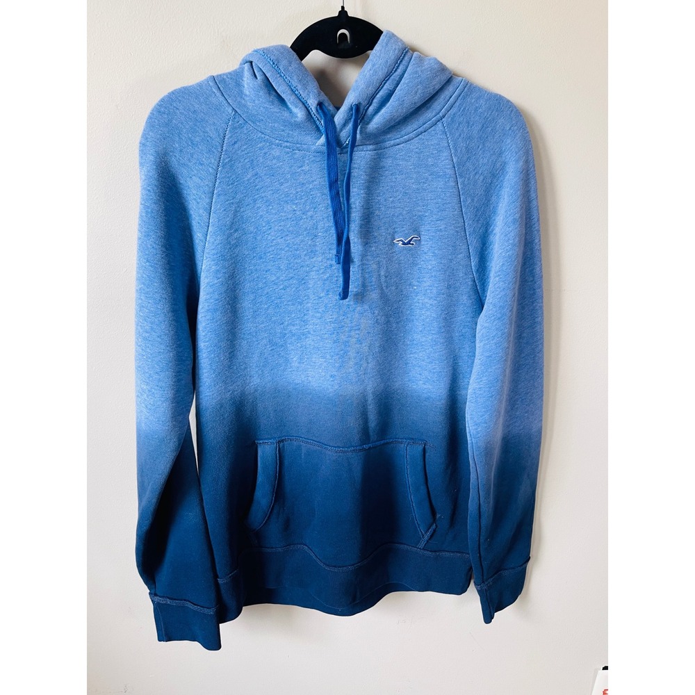 Hollister Mens Blue Ombre Dip Dye Fleece Hoodie Pullover Seagull Logo casual
